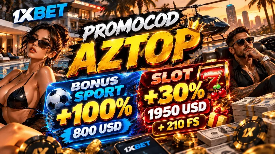 What does the 1xbet promo code AZTOP give new players on their first deposit?